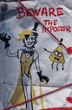 âBeware the impostorâ sketch of a grinning tumblr sexyman (a famous Bill Cypher humansona from tumblr) beside Bill Cypher himself