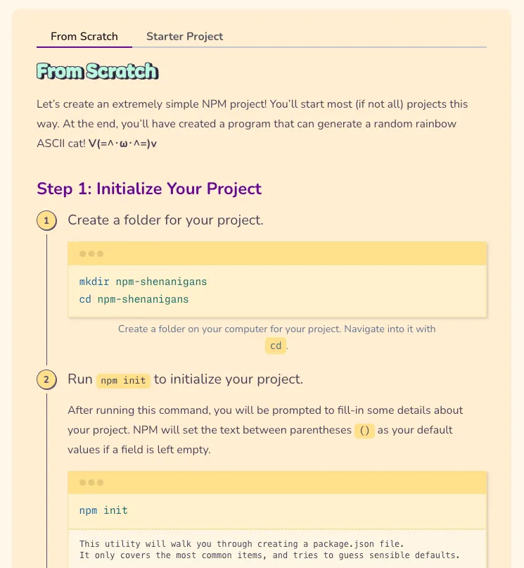A screenshot of an article about how to initialize your NPM project